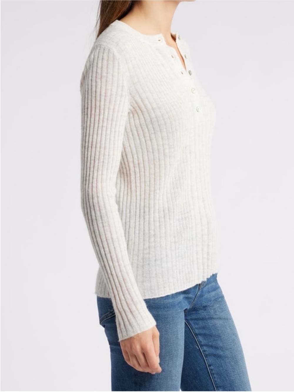 Alpaca Blend Ribbed Henley Sweater - Picture 5 of 10